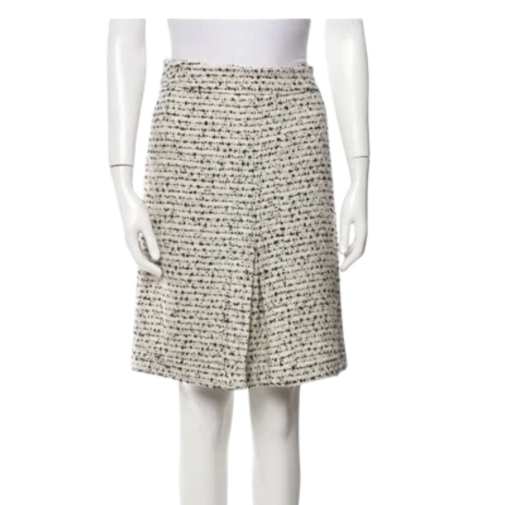 Tory Burch Cream Navy Tweed Knee Length Skirt Wool Blend Size 0